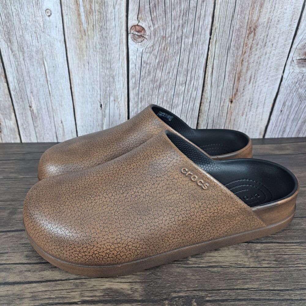 CROCS Women's Brown Textured Slip-On Clogs with Black Footbed